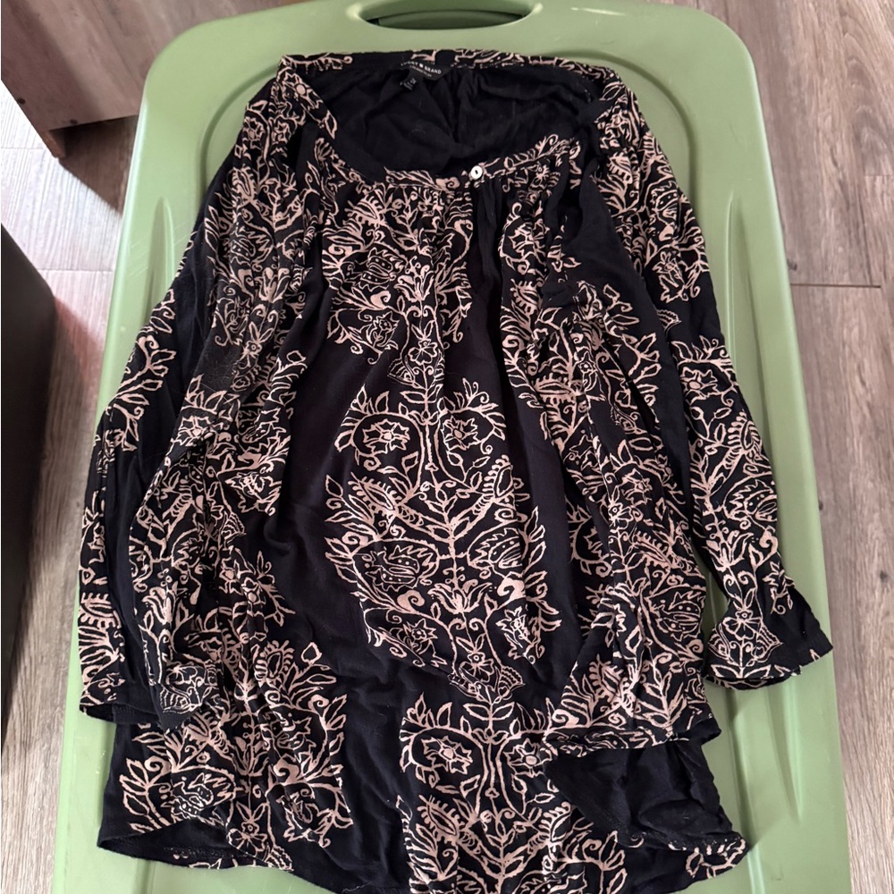 Lucky Brand Black and Tan Patterned Top